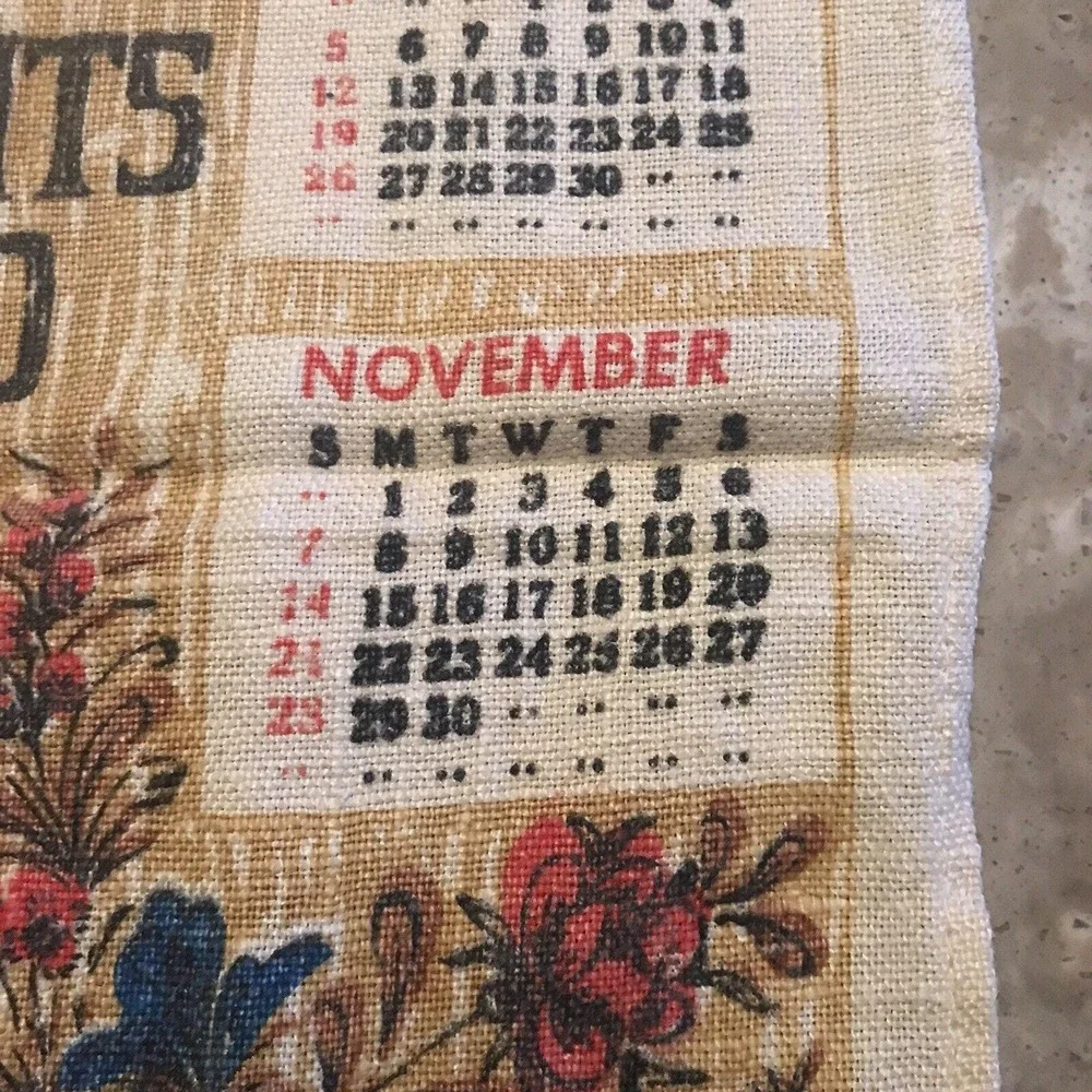 1965 Kitchen Calendar Tea Towel Cuckoo Clock Wall Hanging Granny Core MCM